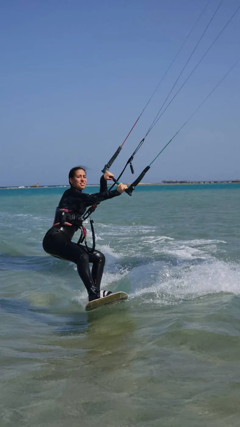 Kiteboarder riding on the Red Sea